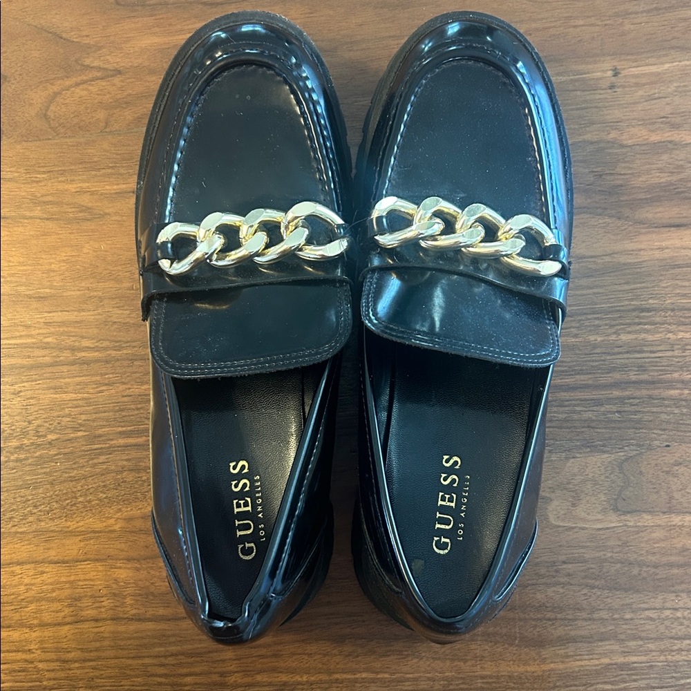 Guess  Black Loafers with Gold Chain Accent - Picture 2 of 3